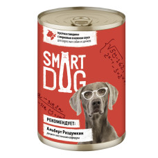 Smart Dog - Консервы для взрослых собак и щенков кусочки говядины с морковью в нежном соусе