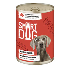 Smart Dog - Консервы для собак и щенков кусочки говядины с морковью в нежном соусе, упаковка 9шт x 0.4кг