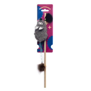 Игрушка "Бибури" дразнилка для кошек мышь с хвостом трубочкой и кисточкой из меха