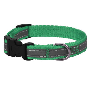 Ошейник для собак со светоотражающей лентой "Диока", зеленый, 24-35см