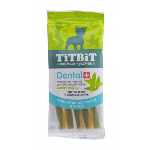 TiTBiT - Жевательный снек dental+ палочка витая с сыром для собак мини-пород