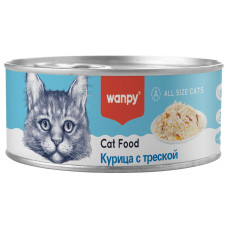 Wanpy - Консервы для кошек "Курица с треской"