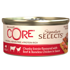 CORE - Консервы для кошек, из говядины с курицей в виде кусочков в соусе, signature selects
