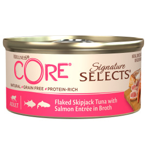 CORE - Консервы для кошек, из тунца с лососем в виде кусочков в бульоне, signature selects, упаковка 16шт x 79г