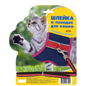 Шлейка для кошек из сетки с поводком