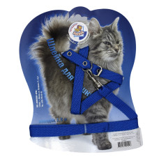 Зооник - Шлейка для кошек, с поводком 1,5м, синяя
