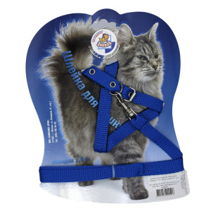 Шлейка для кошек, с поводком 1,5м, синяя
