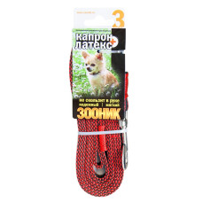 Зооник - Поводок для собак капроновый с двойной латексной нитью 3м* 15мм, красный 