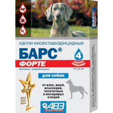 Агроветзащита - Барс Форте, Капли для собак инсектоакарицидные, 4 пипетки по 1,8 мл.