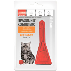 Апи-Сан - Празицид-Комплекс, Капли для для кошек от 4 кг на холку: от глистов, клещей, вшей, 1 пипетка 0,8 мл