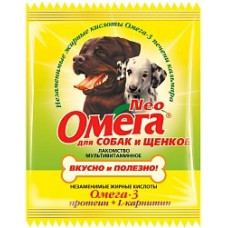 Астрафарм - Омега Neo витамины для собак и щенков с протеином и L-карнитином,15 таб.(саше)