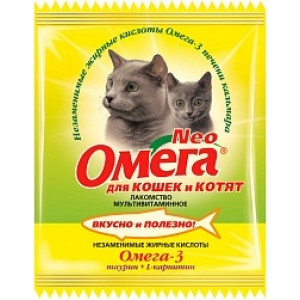 Астрафарм - Омега Neo витамины для кошек и котят с таурином и L-карнитином,15 таб.(саше)