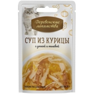 Деревенские лакомства - Консервы для кошек «Суп из курицы с уткой и тыквой», пауч