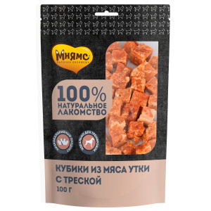 Мнямс лакомство для собак кубики из мяса утки c треской