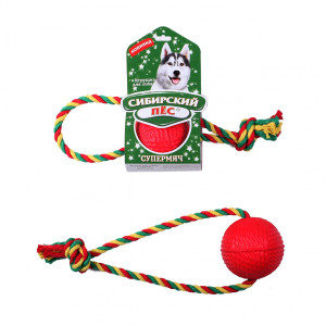Сибирская кошка - Сибирский Пес Игрушка для собак "Супермяч" на верёвке с кольцом, 6,5см